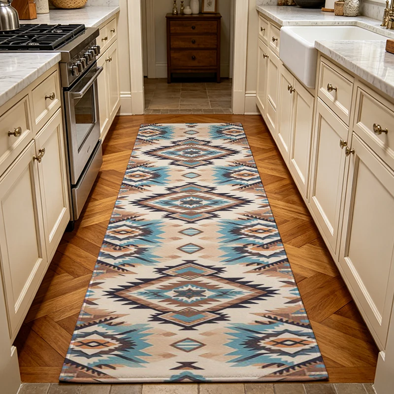 Vintage Navajo Tribal Pattern Runner Rug Southwestern Geometric Long Hallway Rug Washable Floor Mat for Kitchen Living Room Bedroom Decor