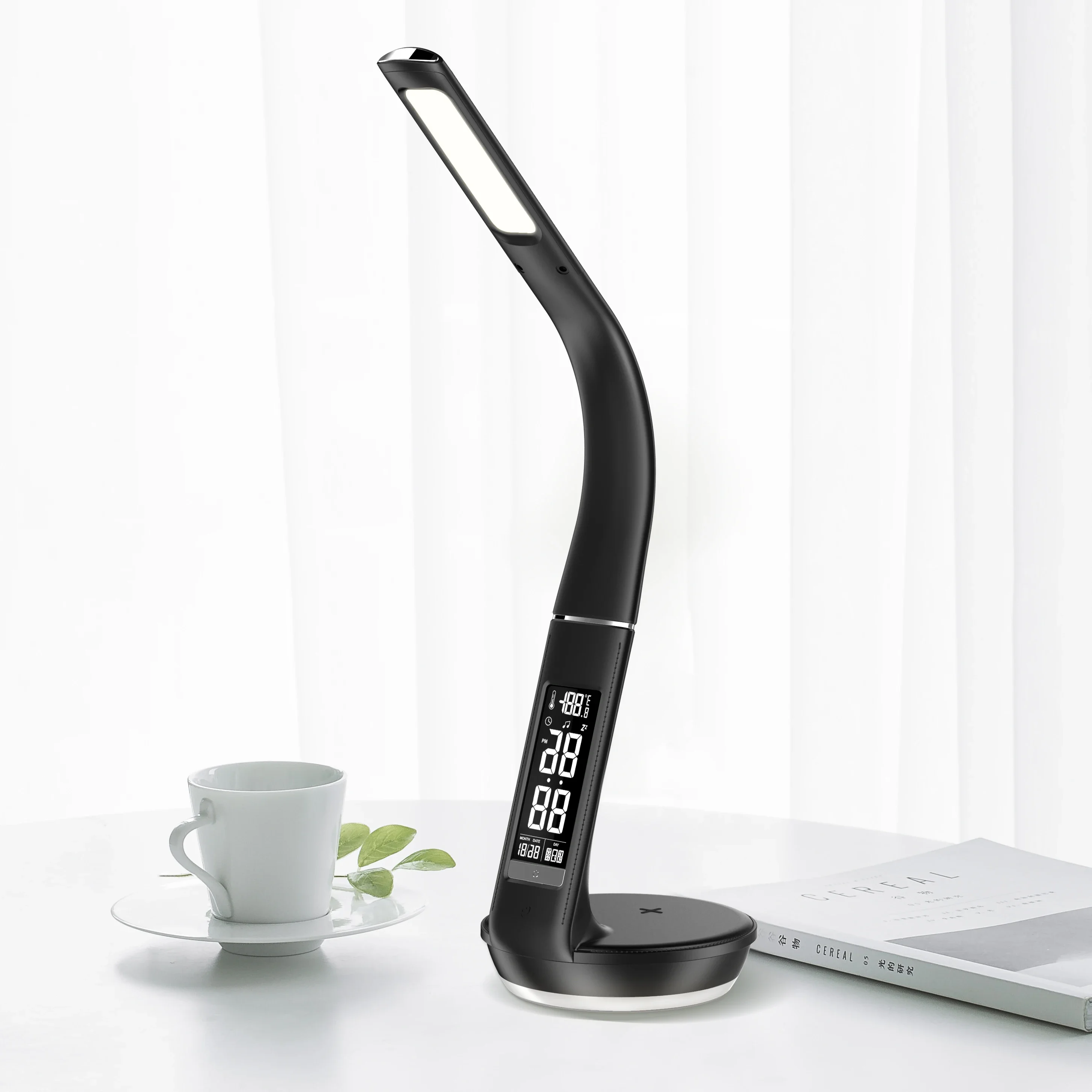 PopularHigh Quality Flexible LED Desk Reading Lamps Alarm Clock Wireless Charger Study Desk Lamp