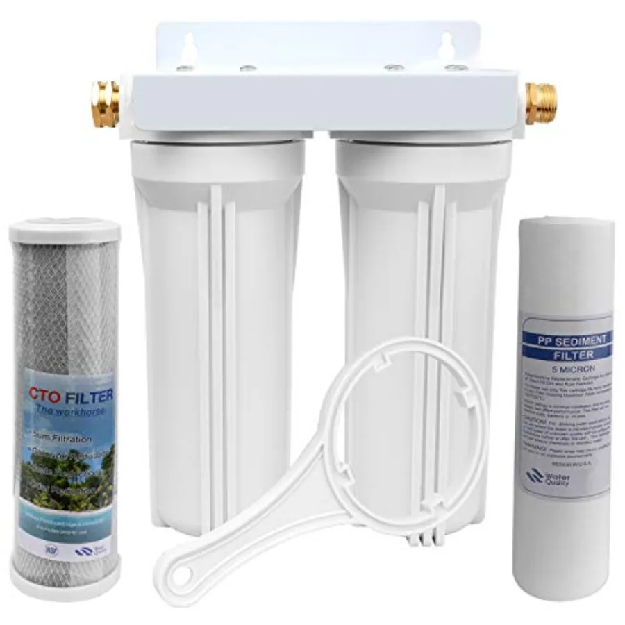 

External RV Dual Water Filter System for RVs Boats Motor Homes MarinesIncluded Two Fliters and Mounting Bracket