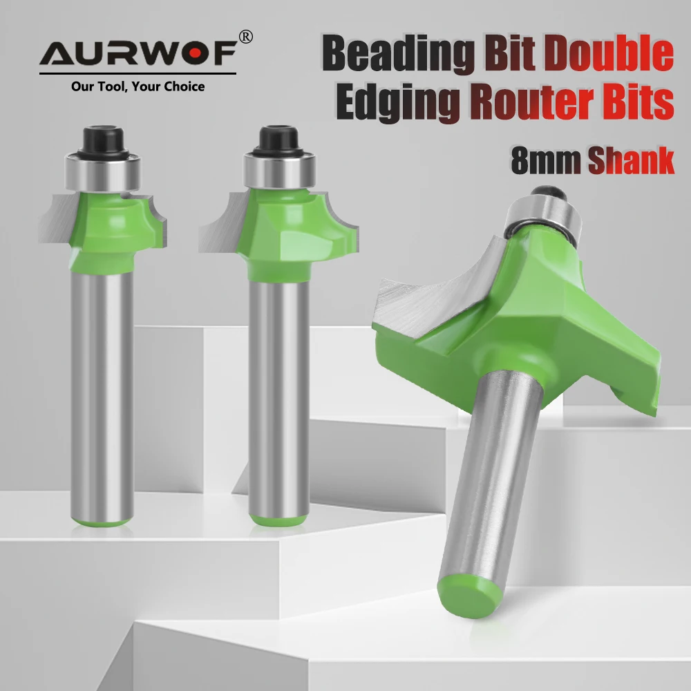 AURWOF 8mm Shank Straight Router Bit Set, 4/5/9Pcs Wood Milling Cutter With Bright Green Coating, 1/8
