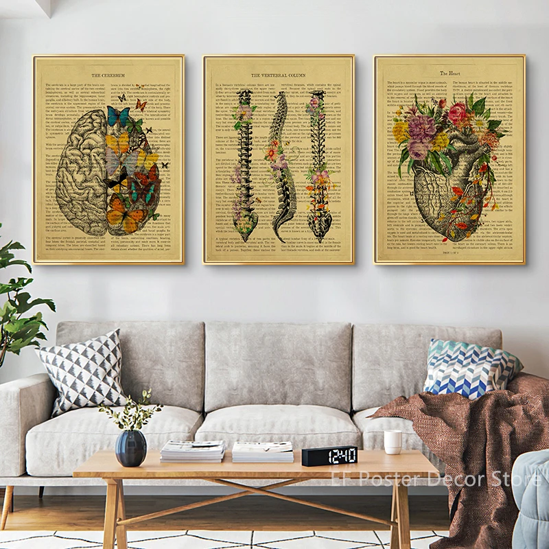 Human Body Parts Flower Anatomy Poster Organ Vertebral Column/Heart Home Medical Dental Art Wall Decor Painting Vintage Prints