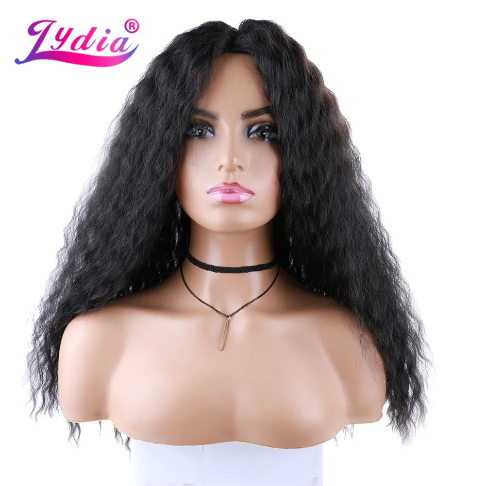 Lydia Long Kinky Curly Synthetic Hair Wig For African American Women Loose Wavy Black 18Inch Afro Curly High Temperature