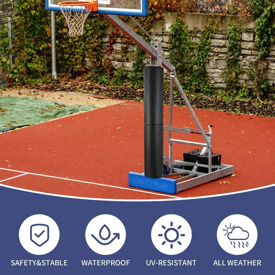 بطانة مربعة لعمود كرة السلة للتدريب، مرفق إرجاع كرة السلة شديد التحمل، وسادة حماية متينة مقاومة للماء