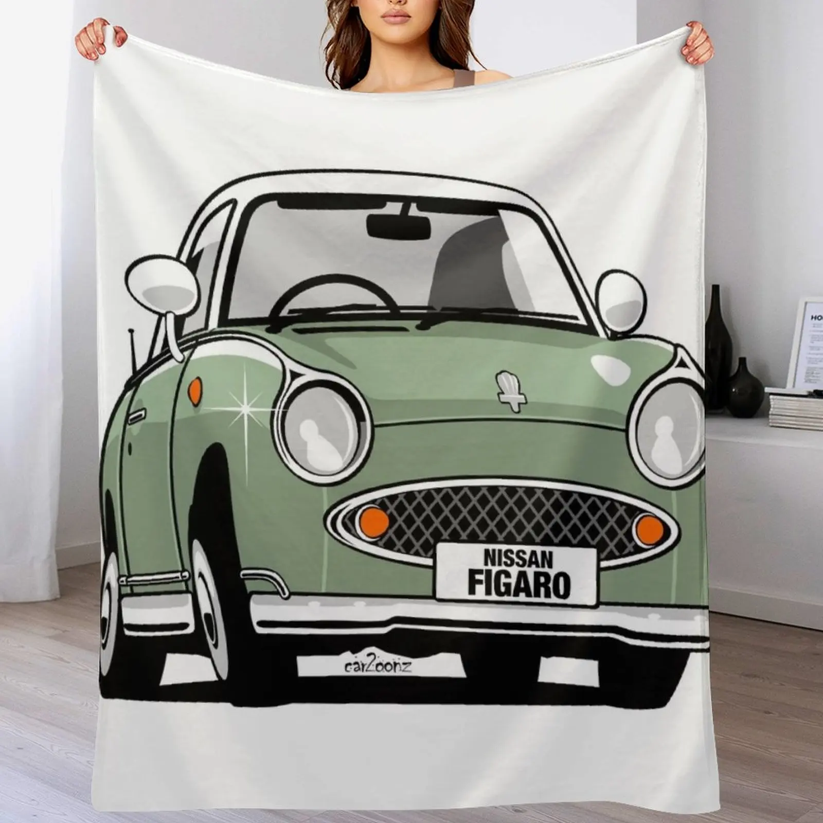 Nissan Figaro caricature - emerald green Throw Blanket Large Retros Blankets