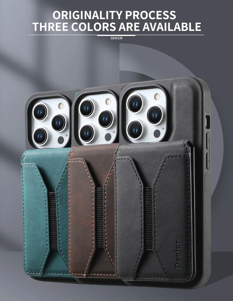 

Luxury leather 360 ° ring buckle magnetic phone case for iPhone 17Pro 17Air 16Pro Max 15 Pro 14 13 12Pro Max function card bag