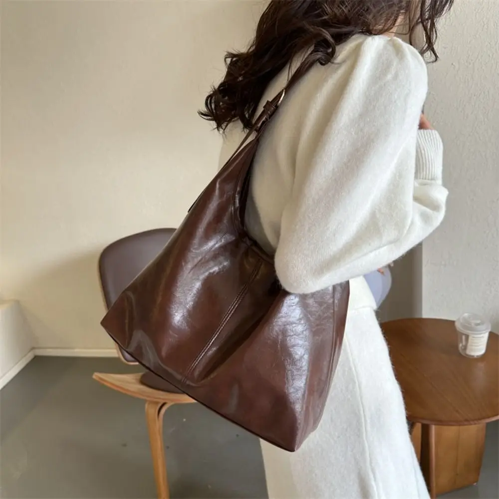 

Trendy Soft Leather Retro Shoulder Bag Large Capacity All-match Vintage Underarm Bag Luxury Casual Women Crossbody Bag Girls