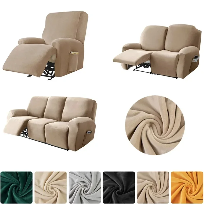 Velvet Recliner Sofa Cover 1/2/3/4 Seater Lazy Boy Relax Armchair Slipcover All-inclusive Solid Color Couch Coushion Living Room