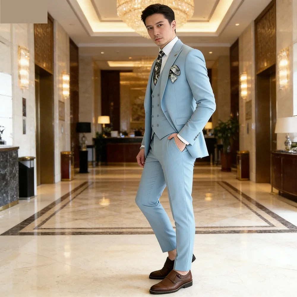 

Green Slim Fit Men's Dress Suit One-Button Peak Lapel Wedding Smoking Terno Masculino Jacket Pants Tie Set