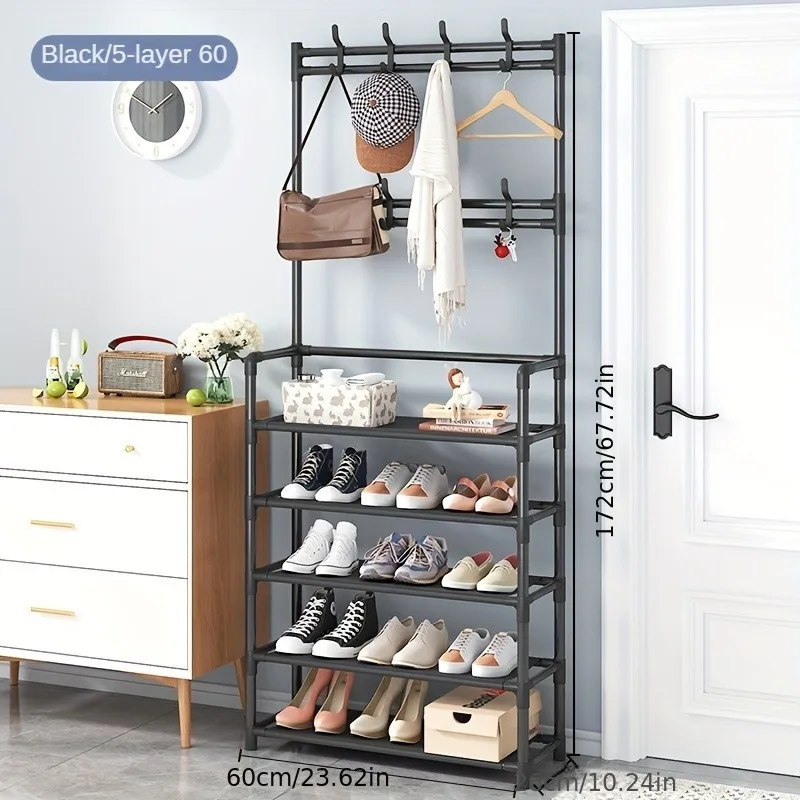 4/5-Tier Metal Coat and Shoe Rack with 8 Hooks ,for Living Room, Bedroom, Office, Shoe Storage Organizer, Shoe Storage Organizer