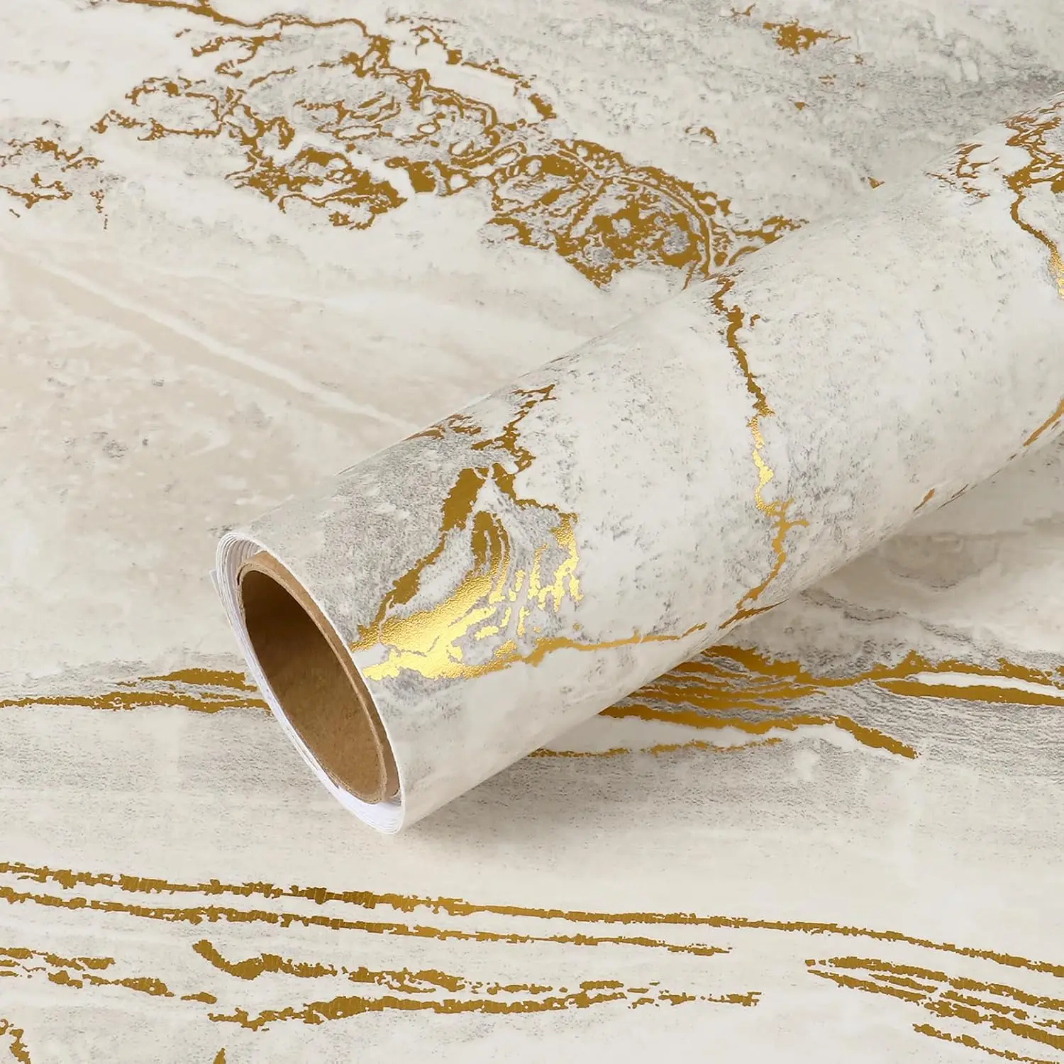 

Wide Gold Beige Marble Countertop Contact Paper Waterproof Peel and Stick Removable Vinyl for Kitchen