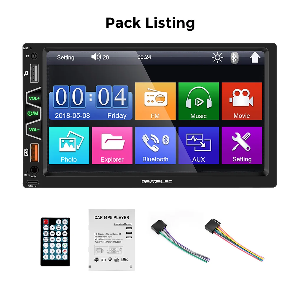 2 Din Car Stereo MP5 Player Car Radio 7 Inch Multimedia Player 12v Support Bluetooth Screen Mirroring USB TF AUX-In Receiver