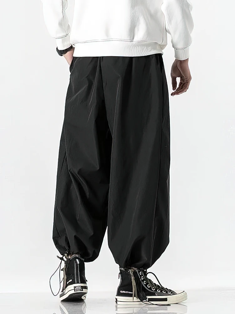 Wide Leg Baggy Casual Harem Pants Men Japanese Oversize Drawstring Joggers Sweatpants Male Sport Oversize Fleece Thick Trousers