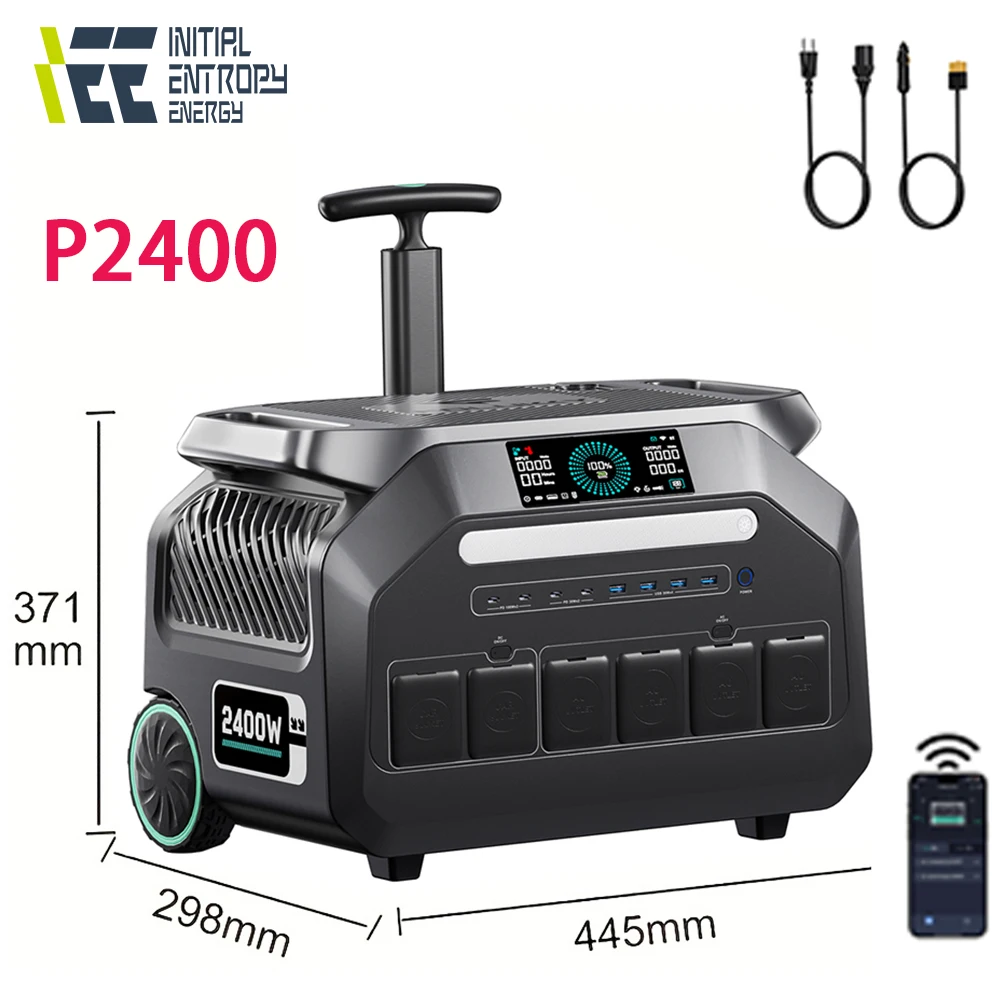 IEE P2400 2400W Portable Power Station 2048Wh LiFeP04 APP Control With Lighting Camp Solar Generator US AC Input/Output PV Inupt