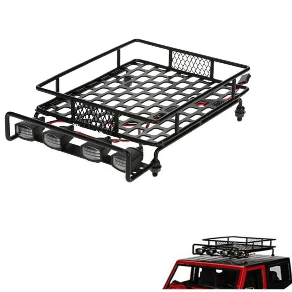 Metal Roof Rack Round LED Light Kit RC Car Square Baggage Carrier with White LED Lights for RC Crawler 110 112 18 Shell Part