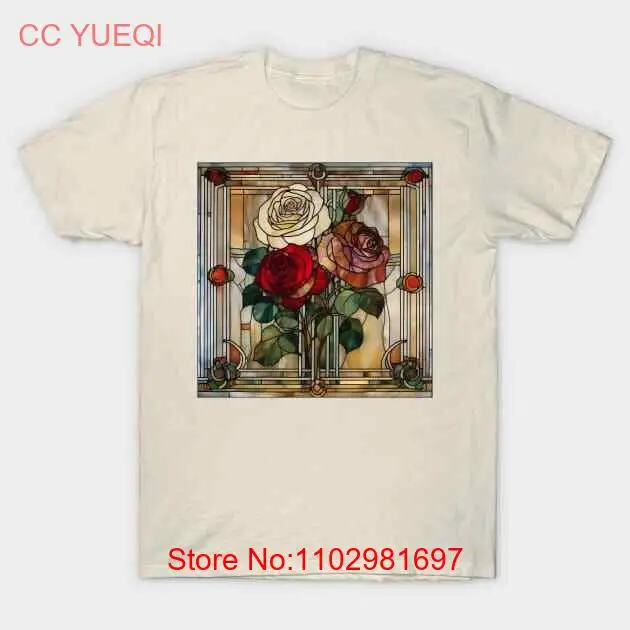 Stained Glass Roses Art Deco Style T-Shirt S-5XL Fast Shipping