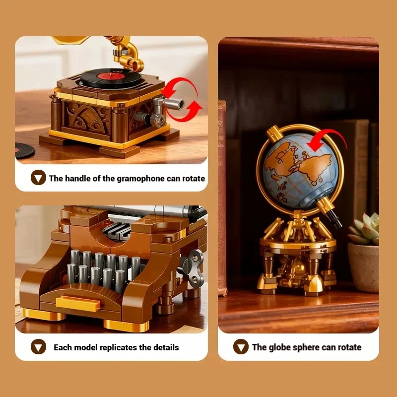 Juego de bloques de construcción de muebles Retro, juguete de ensamblaje modelo, decoración del hogar, juguete educativo, regalo de cumpleaños para niños y niñas