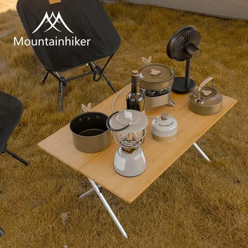 Mountainhiker 야외 캠핑 대나무 접이식 테이블, 휴대용 접이식 책상, 야외 식탁, 피크닉 바베큐 테이블, 빠른 보관