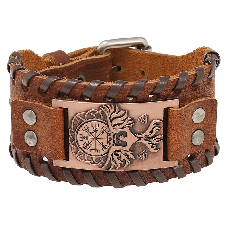 Trendy Viking Bracelet Nordic Rune Compass God Bird Charm Men's Bracelet New Fashion Leather Woven Jewelry Accessorie Party Gift