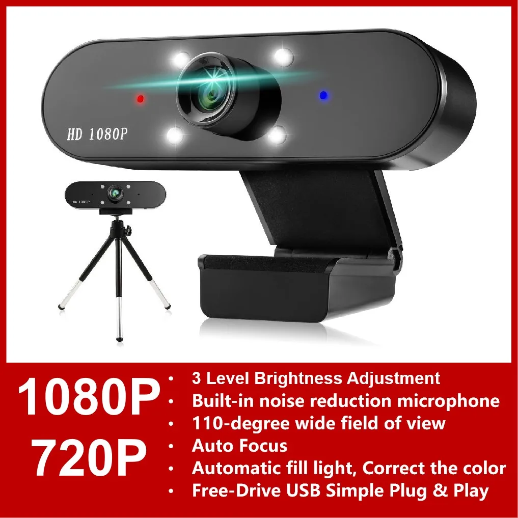 XJ Streaming Webcam PC 1080P HD Videocamera Webcam USB Mini Camera Microfoon Webcams PC Licht Autofocus Webcam voor laptop PC