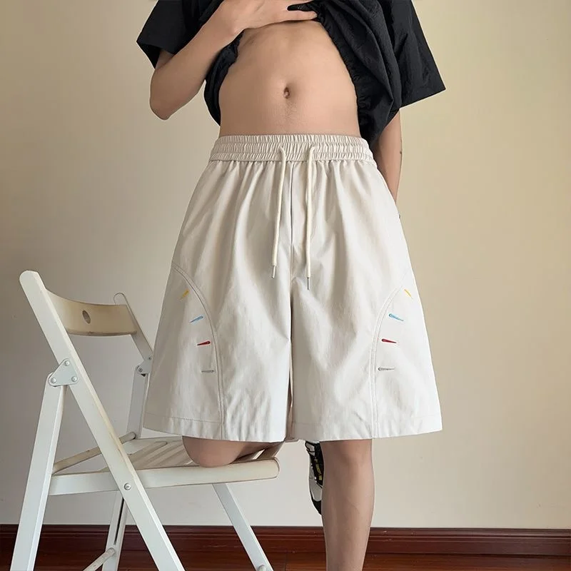 Loose Casual Men's Embroidered Shorts Straight Leg Pants Large Size Comfortable Fit Summer Fashion Polyester Fiber Shorts