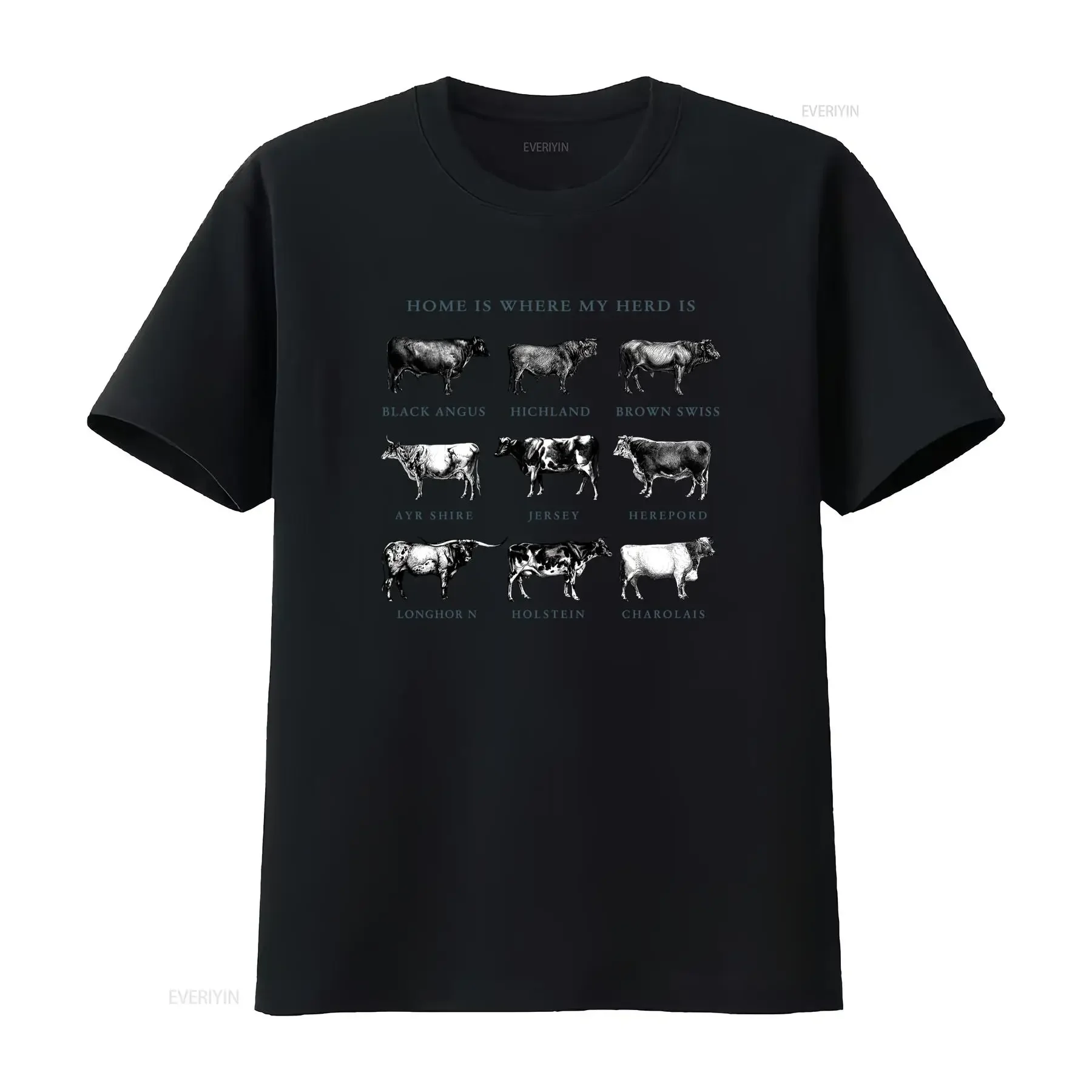 Vintage Home Is Where My Herd Cattle Cow Breeds Print Farm Ranch Lover Casual T Shirt vintage Washed Unisex designer clothes