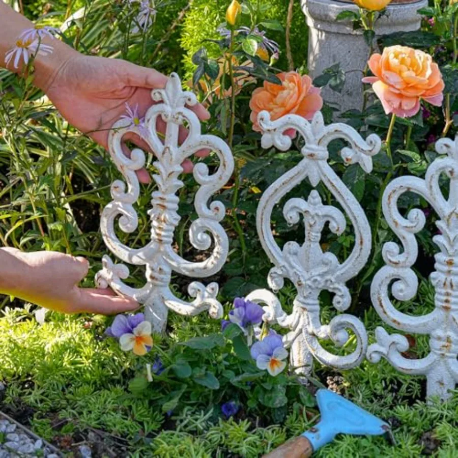 Vintage Cast Iron Garden Stakes - 3PCS Ornate Metal Plant Stakes for Yard Art, Patio, Lawn Ornamentation, 5.3inch Tall Antique view 6
