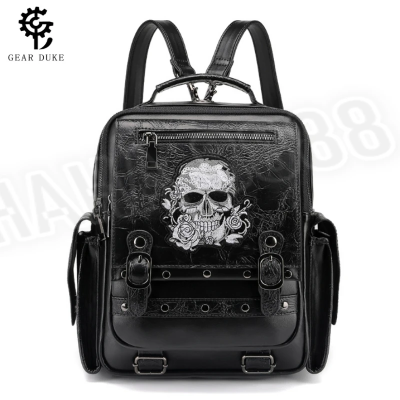 Motorcycle Riding Backpack Large Capacity Women's Backpack Skull Embroidered Handbag Computer Bag