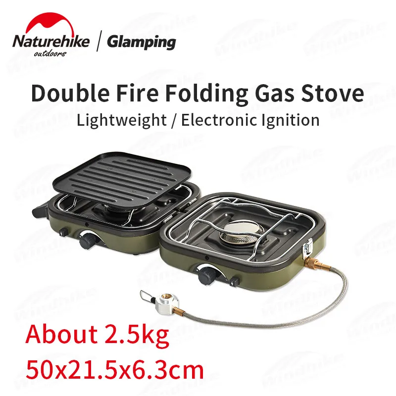 Imagem -02 - Naturehike-portable Folding Double Fire Fogão a Gás Camping ao ar Livre Ignição Eletrônica Cook Equipamentos 25 kg 2300w