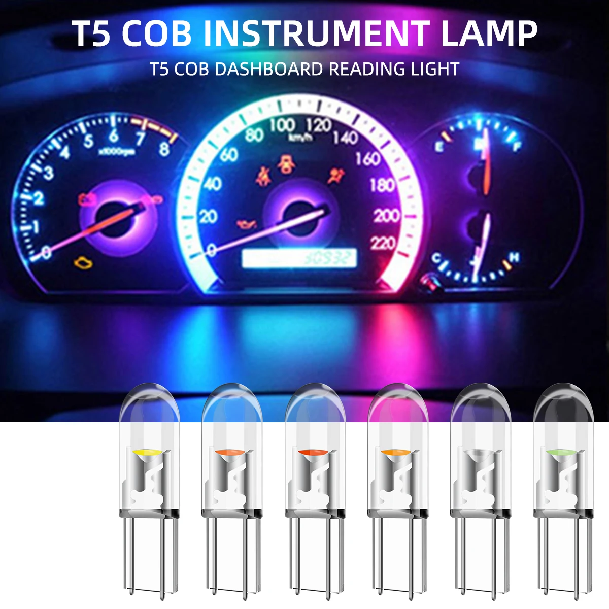 10PCS T5 Led Bulb W3W W1.2W COB LED Bulbs Car Interior Lights 12V Canbus Dashboard Warming Indicator Wedge Lamps