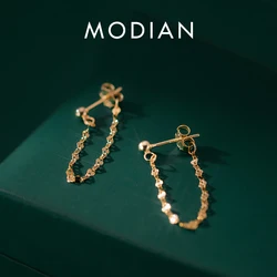 Modian 925 Sterling Silver Swing Sparkling Simple Stud Earrings Fashion Party Gold Color Ear Studs For Women Fine Jewelry