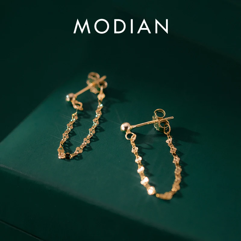 Modian 925 Sterling Silver Swing Sparkling Simple Stud Earrings Fashion Party Gold Color Ear Studs For Women Fine Jewelry