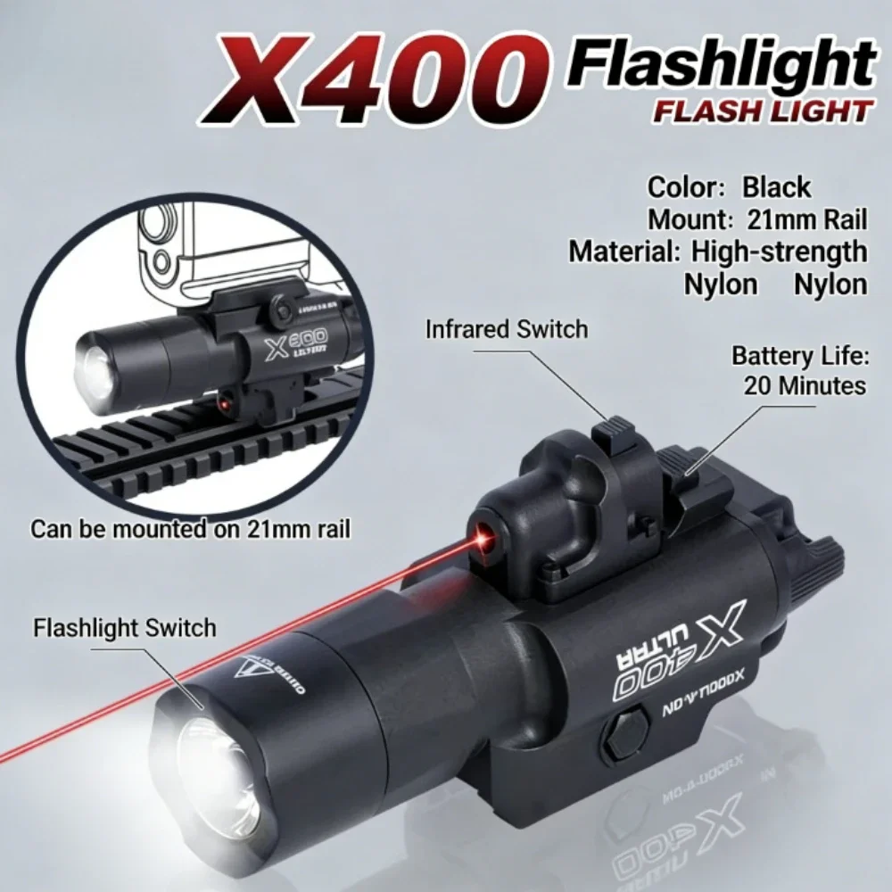 

X300 X400U NylonToy gun flashlight Light Pistol Gun Strobe LED Light Fit 20mm Rail Airsoft Hanging Hunting Flashlight