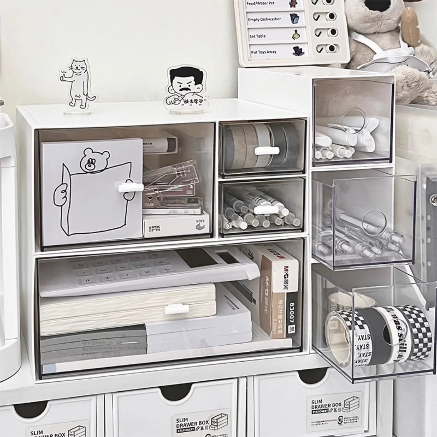 

Transparent Storage Drawer Compartment Desktop Organizer Rack Student School Stationery Storage Cabinet Large Capacity Shelf