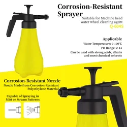 Yellow Manual Pressure Sprayer for Home Gardening and Car Washing 1.8L Acid-Alkali Resistant Self-cleaning Sprayer