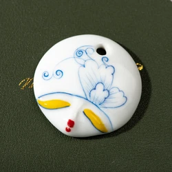 Vintage blue and white hand-painted face ceramic pendant high temperature white porcelain DIY accessories beads Z015