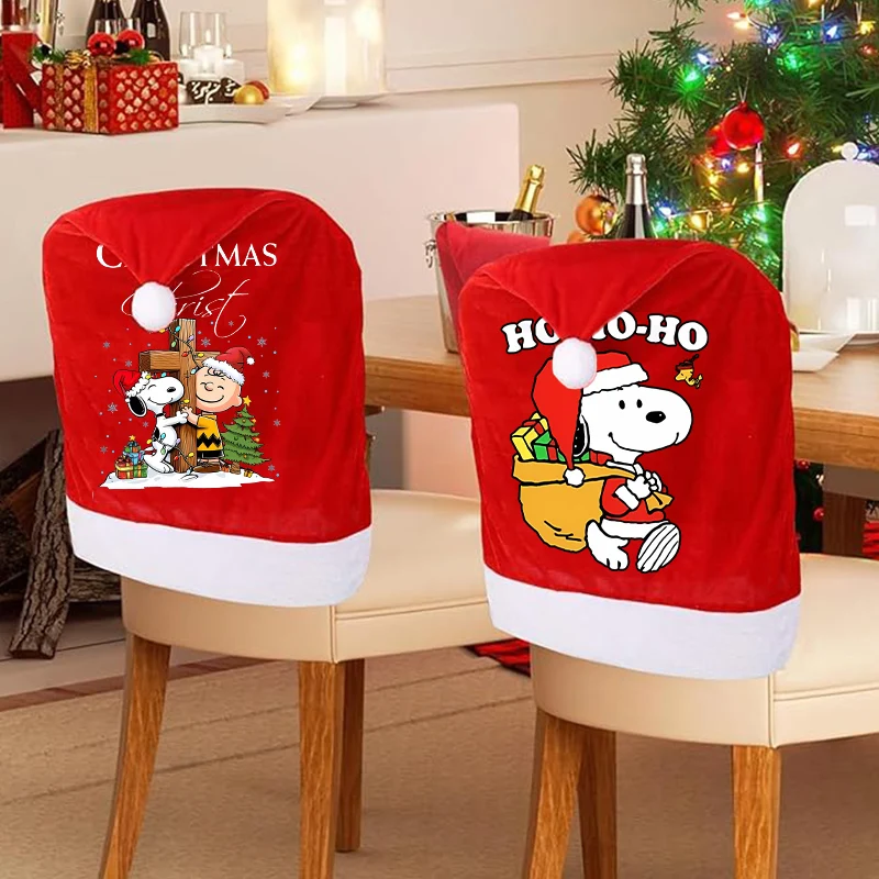

Новый рождественский чехол на стул Snoopys, нетканый чехол на сиденье, товары для вечеринок, украшение для домашнего стола, чехол на обеденный стул, аниме, рождественский подарок