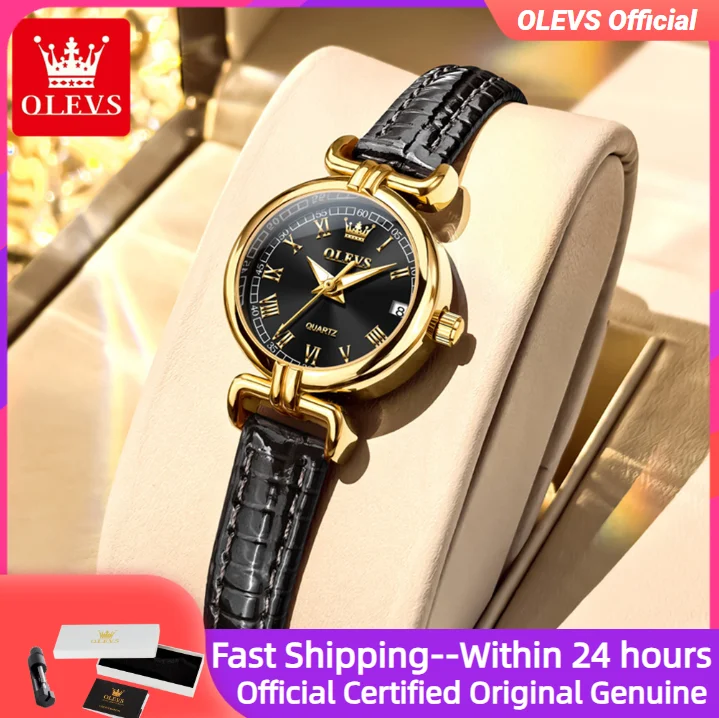 

OLEVS 5645 Кварцевые женские часы с оригинальным кожаным ремешком, водонепроницаемые светящиеся часы для женщин