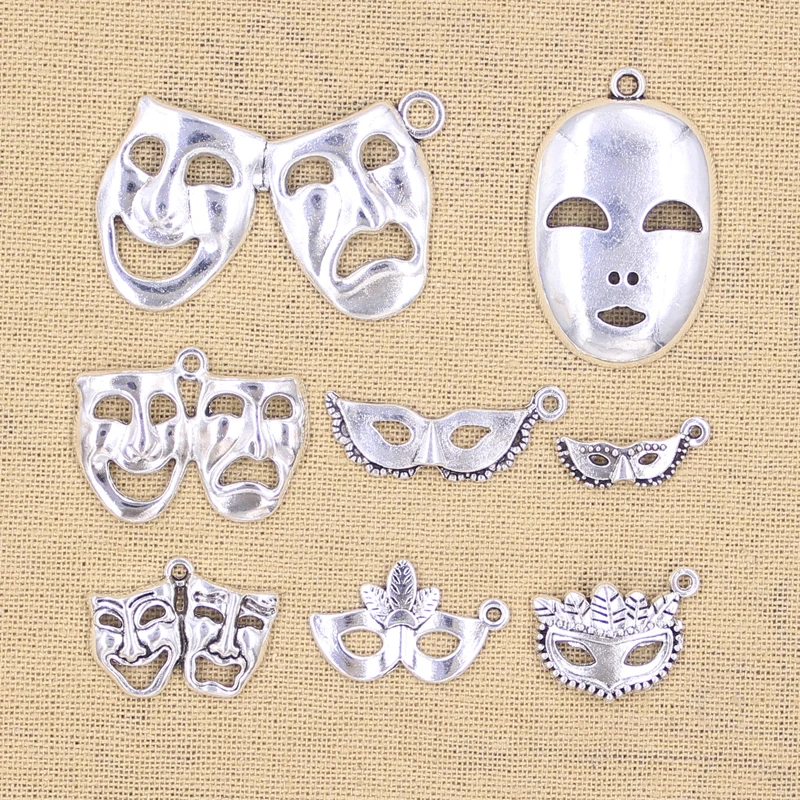 Charms Cry Laugh Mask PROM Mask Antique Silver Color Pendants DIY Crafts Making Findings Handmade Tibetan Jewelry