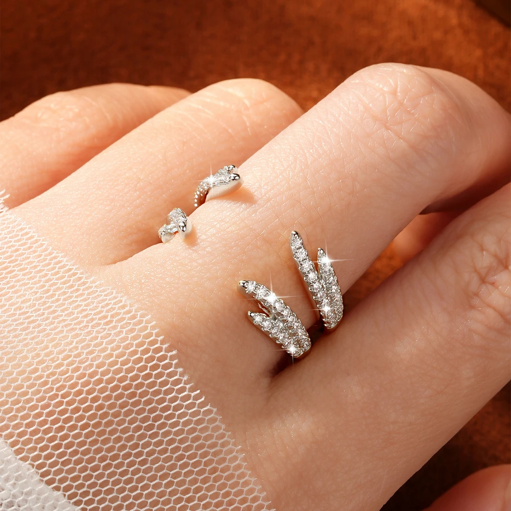 Celestinova Double Layer Split Band Open Adjustable Women Ring Wing Paved Moissanite Ring GRA D Color VVS1 Luxury Jewelry Gift