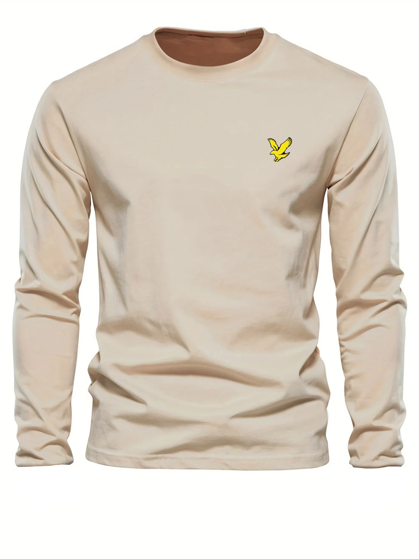 Men's 100% pure cotton loose fit comfortable casual sports eagle pattern printed round neck long sleeved T-shirt top image 5