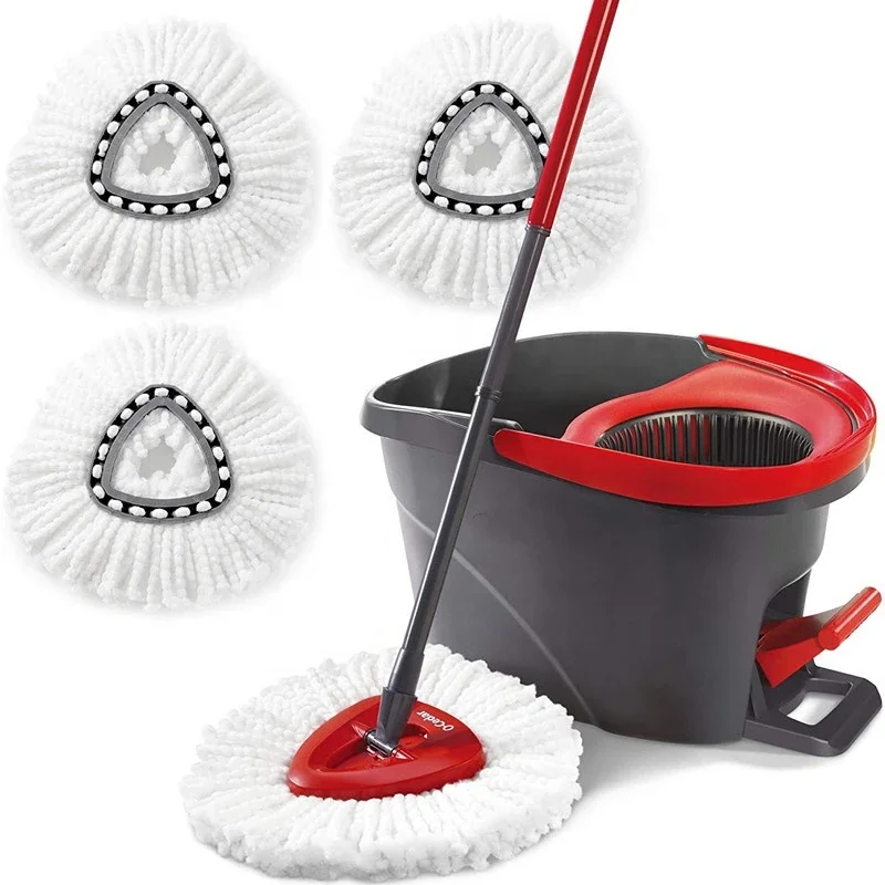 Venta al por mayor de fregona de limpieza de pisos, fregona giratoria de microfibra y juego de cubo con 3 recambios adicionales para Vileda O-Cedar EasyWring
