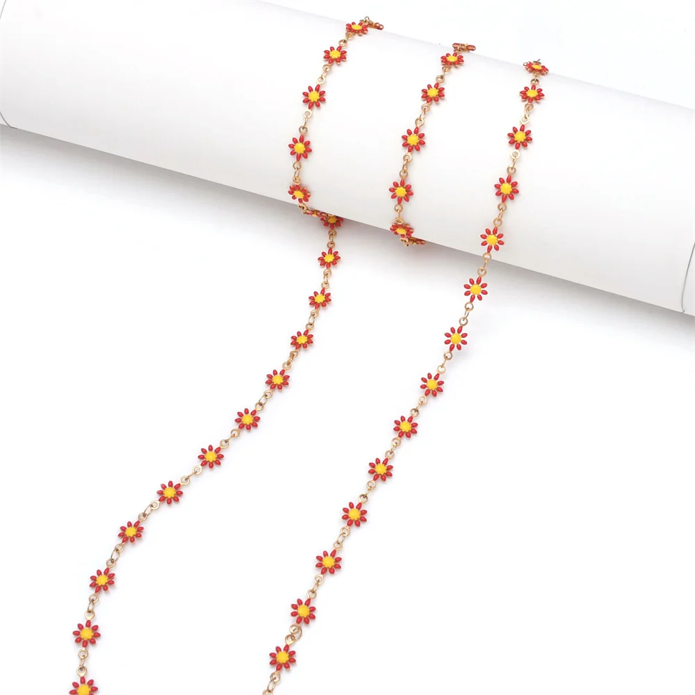 1/10 Meter Edelstahl-Emaille-Kette mit niedlichen Gänseblümchen, vergoldete Gliederkette für DIY-Armbänder, Halsketten und Schmuckzubehör für Frauen – Detail 15