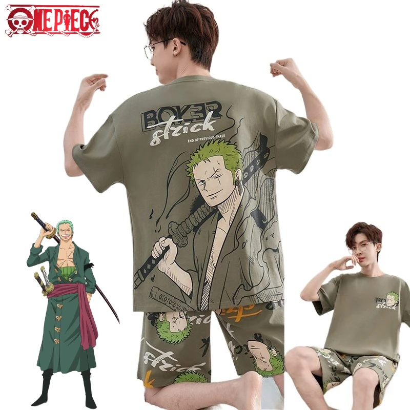 One Piece Roronoa Zoro Cartoon Cute Home Clothes Creative Personalized Men's Summer Pajamas Short sleeved Shorts Gift Wholesale