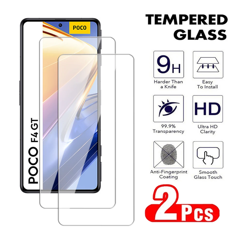 2Pcs Clear Screen Protector Tempered Glass For Xiaomi Mi POCO F3 F4 F5 GT Pro C50 C51 C55 C65 Transparent Protective glass Film