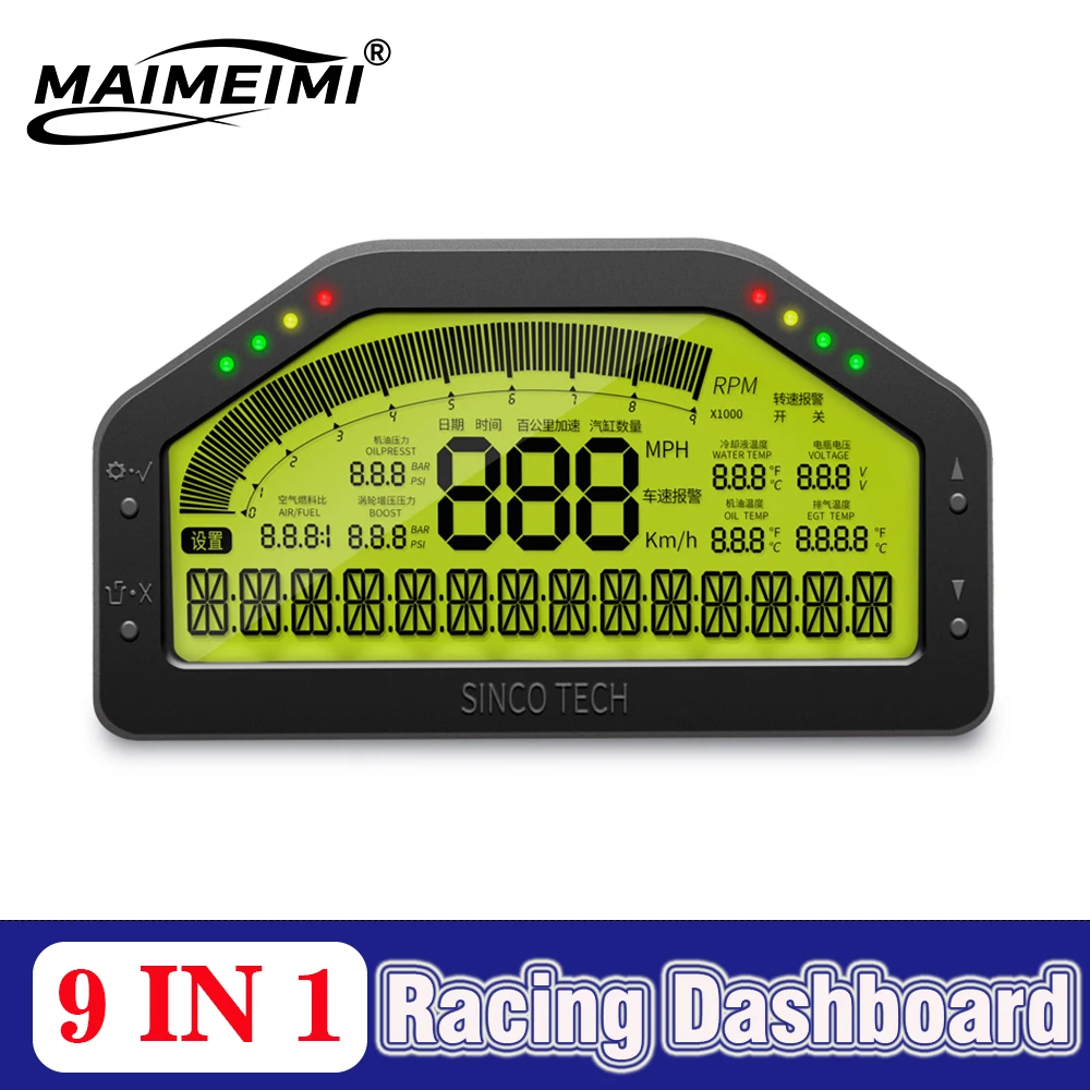 Racing 9 in 1 Gauge Display Dash Sensor KIT Universal LCD Screen Multi-Function Dashboard Bluetooth-Compatable Instrument DO908