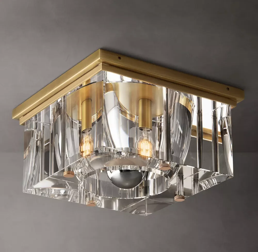 American Style Luxury Crystal Square Ceiling Lamp Flush Mount Ceiling Light for Staircase Restaurant Bedroom Wedding