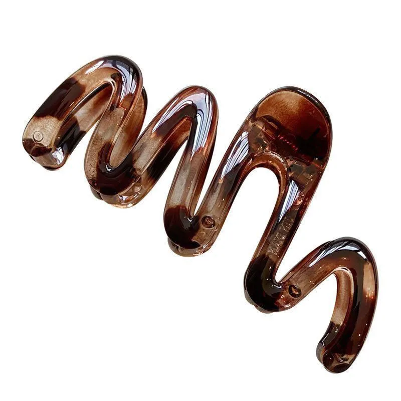 Women's Y2K Wavy High Glossy Amber Brown 11cm/4.33in Large Lightweight Plastic Hair Clip Elegant Minimalistic Hair Accessories image 6
