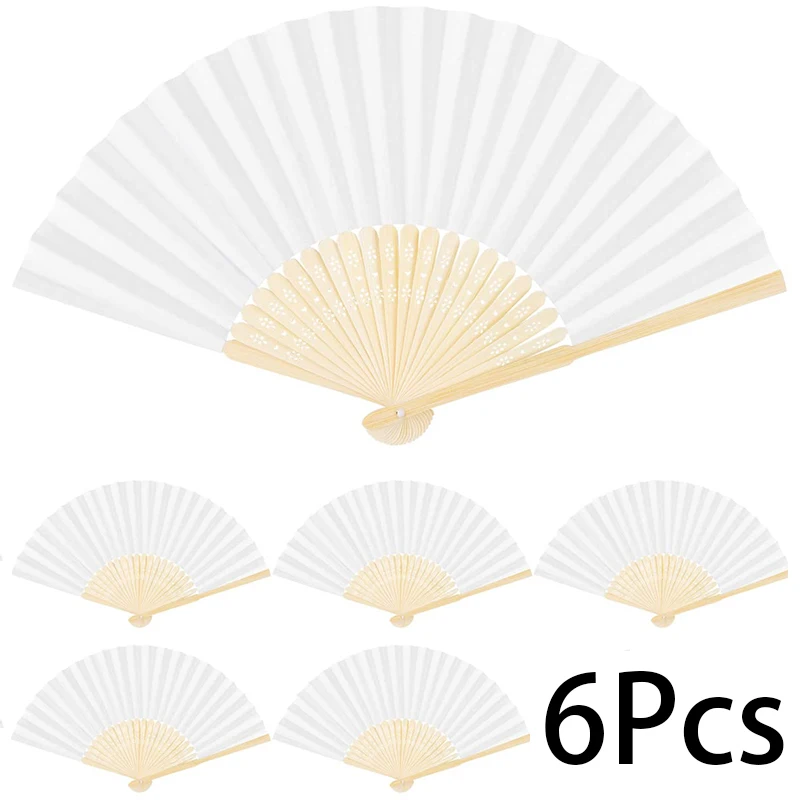 

6Pcs White Paper Fans Folding Fans Foldable Hand Fan Handheld Wedding Fans Decoration DIY Supplies