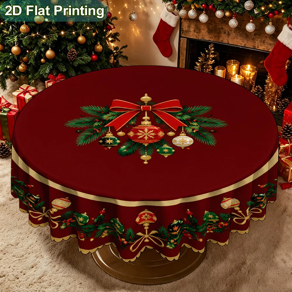 1Pc 2D flat Christmas wreath bell snowflake tablecloth Christmas gift, perfect for table decoration, kitchen