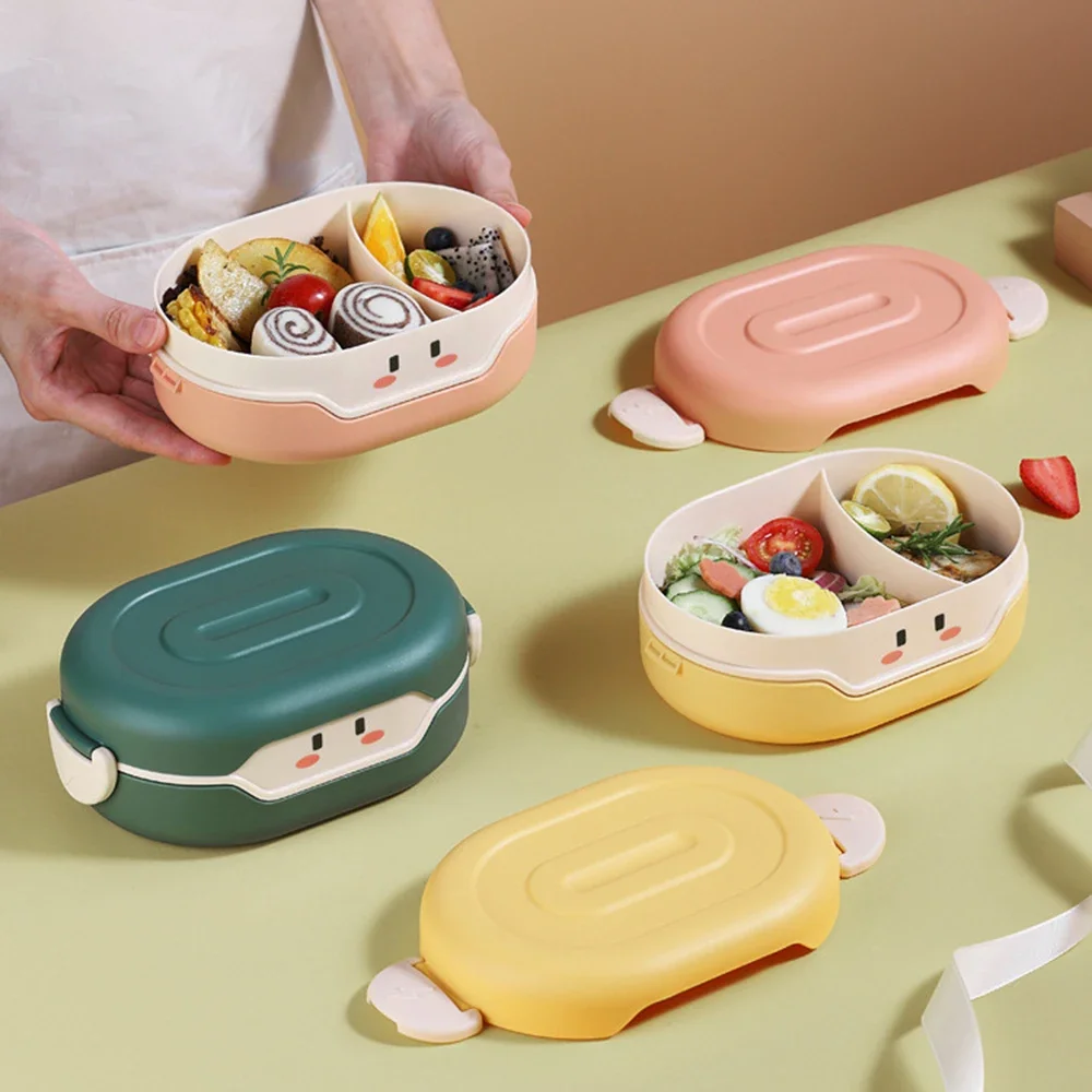 Cartoon 3 Partition Plastic Kids Lunch Box Leak-Proof Children Bento Box Student Food Container Microwave Kawaii Lunchbox